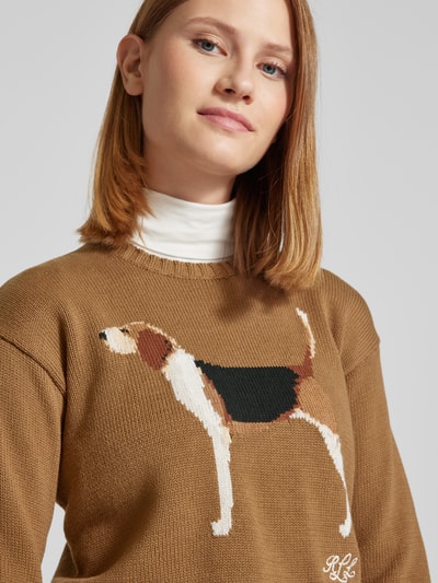 Lauren Ralph Lauren Gebreide pullover met motiefstitching, model 'RIEDNEE'' Camel - 3