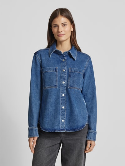 Marc O'Polo Oversized Jeansbluse aus Baumwoll-Mix mit aufgesetzten Taschen Blau Melange 4