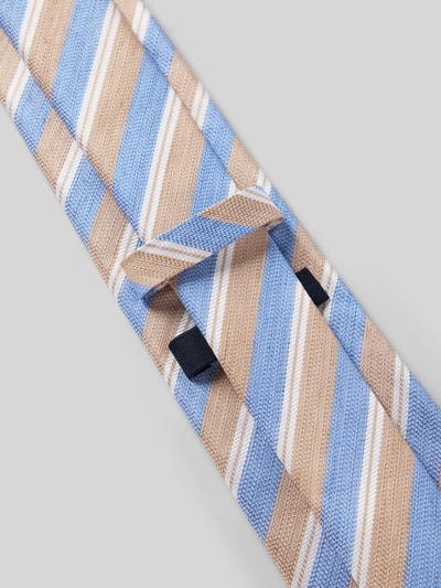 Produktfoto, Krawatte aus Seide-Leinen-Mix im Allover-Look (8 cm) von JOOP! Collection in Beige und Hellblau mit Streifen, Label-Detail, klassische Form, Herren Accessoire