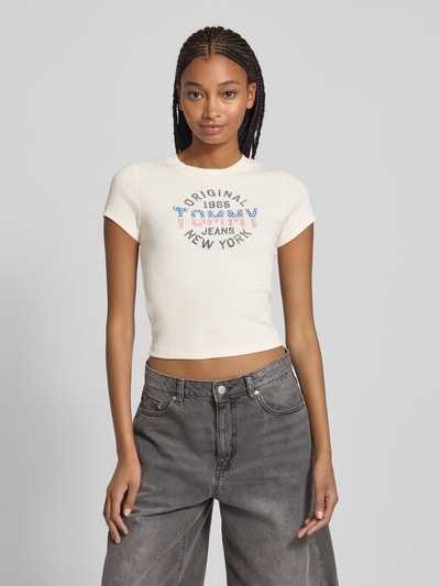 Tommy Jeans T-shirt o kroju slim fit z prążkowaniem Złamany biały 4