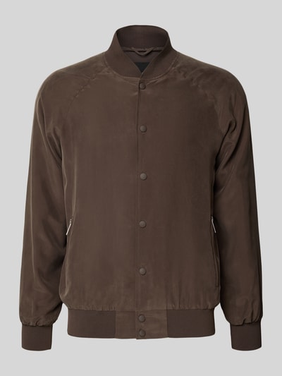 Productfoto, Blouson aus Seide mit Reißverschlusstaschen van bugatti in bruin, regular fit, opstaande kraag, knoopsluiting, zijde matte textuur.
