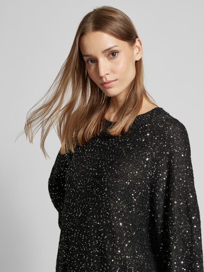 Vero Moda Regular Fit Strickpullover mit Paillettenbesatz Modell 'LEILANI' Metallic Black Melange 3