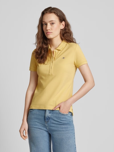 Gant Slim fit poloshirt met labelstitching Pastelgeel - 4