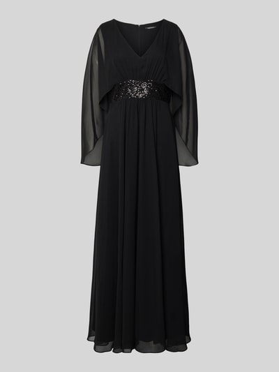 Produktfoto, Abendkleid mit V-Ausschnitt und Pailletten von Swing aus schwarzem Material-Mix mit Stretch, Maxi-Länge, taillierter Schnitt, Pailletten-Taillenband