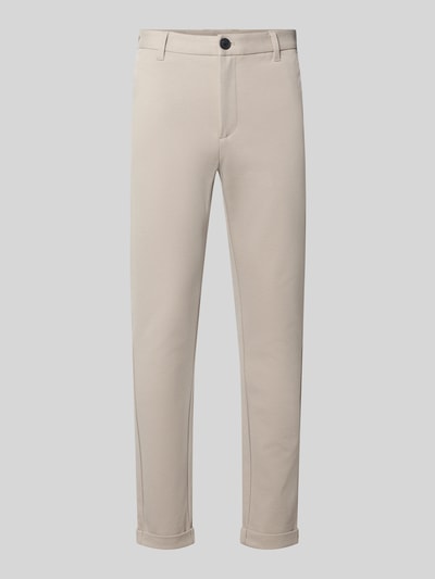 Produktfoto, Slim Fit Stoffhose mit umgeschlagenen Hosenbeinen von Lindbergh in Beige, elastischer Viskose-Mix, schmaler Schnitt, glatte Textur