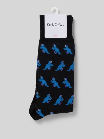 PAUL SMITH Socken mit gerippten Bündchen Modell 'DINO ALLOVER' Black 3