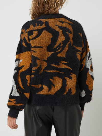 DKNY Sweter ze wzorem na całej powierzchni model ‘Tiger Eye’ Czarny 5