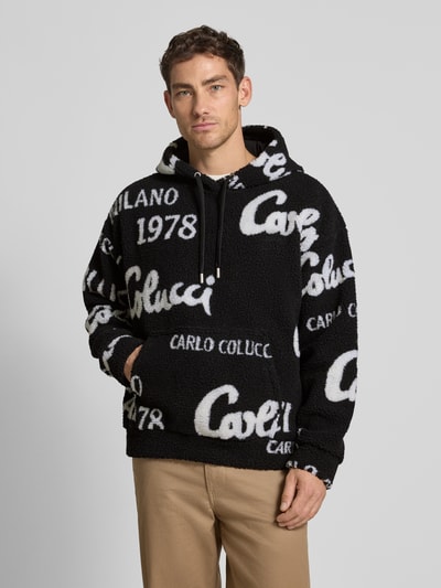 CARLO COLUCCI Bluza typu oversized z kapturem i kieszenią kangurką Czarny 4