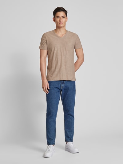 JOOP! Jeans T-Shirt mit V-Ausschnitt und Brusttasche Taupe Melange 1