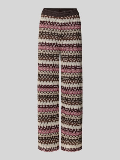 Produktfoto, Hose im Allover-Look mit elastischem Bund von MORE & MORE, Regular Fit mit Strukturmuster in Braun, Rosa und Creme.