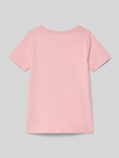 Produktfoto, T-Shirt mit Motiv-Print und Rundhalsausschnitt von Blue Seven aus reiner Baumwolle in Rosa, Regular Fit, glatte Oberfläche, Rückenlänge 41 cm bei Größe 116.