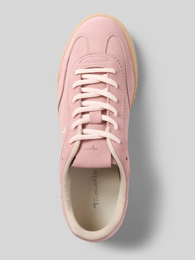 Produktfoto, Sneaker aus echtem Leder von Tamaris in Rosa, unifarben, abgerundete Schuhspitze, flache profillierte Sohle, Logo-Stitching, Schnürung