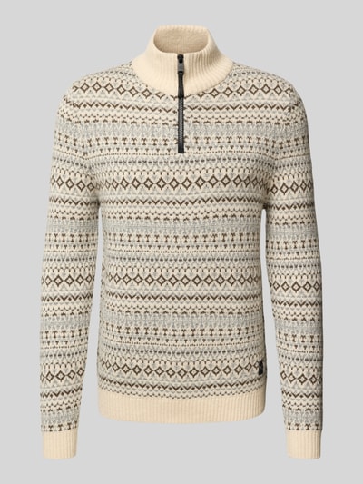camel active Gebreide pullover met ribboorden Offwhite gemêleerd - 2