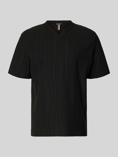 Produktfoto, T-shirt met structuurpatroon en V-hals van Antony Morato, heren T-shirt van katoenmix, regular fit, ruglengte maat M 70 cm