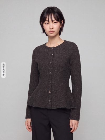 VERO MODA Kardigan rozpinany z dół w zygzaki z baskinka Czekoladowy melanż 4