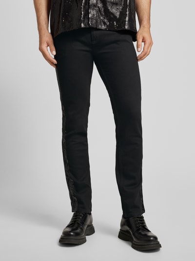 HUGO Slim fit jeans met pailletten, model 'HUGO 708' Zwart - 4