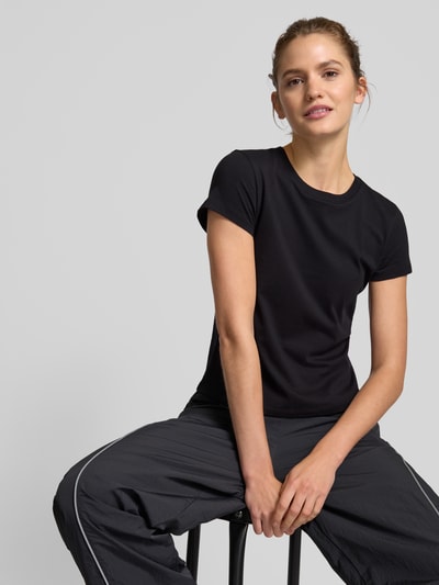 Review Loose fit T-shirt met geribde ronde hals Zwart - 3