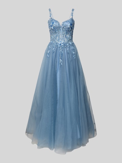 Unique Abendkleid mit Spitzenbesatz Blau 2