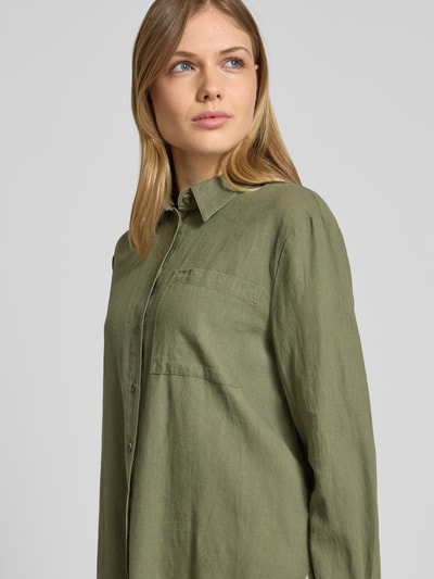 FREE/QUENT Relaxed Fit Leinenbluse mit Brusttasche Modell 'Lava' Oliv 3