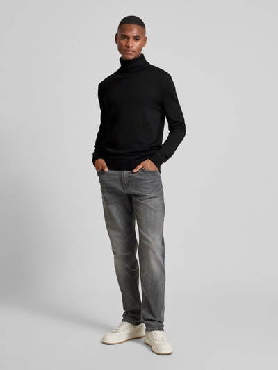 Tom Tailor Regular Fit Rollkragenpullover aus reiner Baumwolle mit Logo-Stitching Black 1