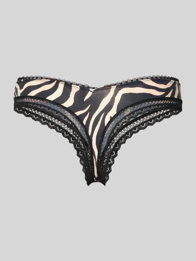 Produktfoto, String mit Spitzenbesatz von HUGO in Two-Tone-Optik mit Logo-Schleife und feiner Textur, Damen String
