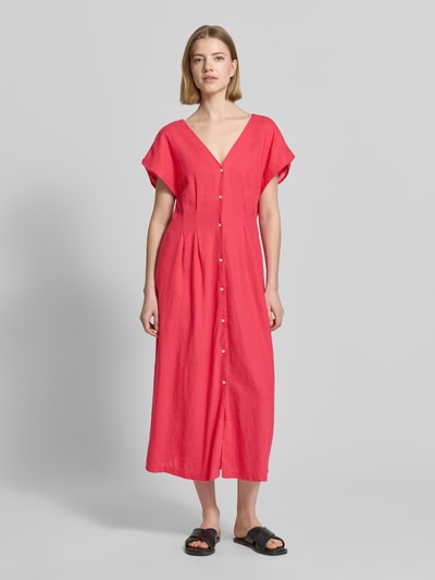 ICHI Midikleid aus Leinen-Viskose-Mix mit V-Ausschnitt Pink 4