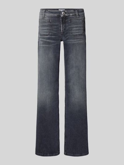 Produktfoto, Wide Leg Jeans mit Paspeltaschen Modell 'TESS' von Cambio, Baumwoll-Mix mit Stretch-Anteil, Used-Look, weites Bein, dunkelgrau