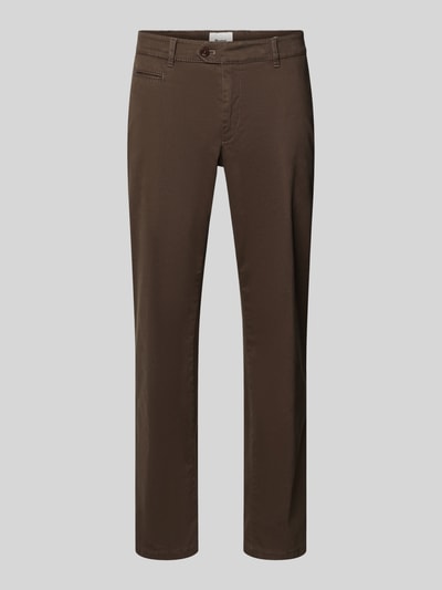 Produktfoto, braune Straight Fit Stoffhose mit Lyocell-Anteil Modell 'Everest' von Brax aus elastischem Baumwoll-Mix mit Gesäßtaschen und Münztasche
