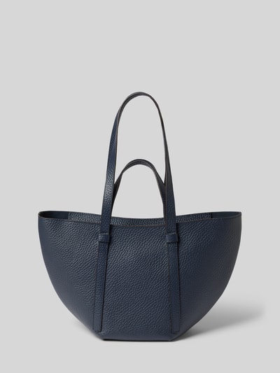 Produktfoto, Tote Bag mit Strukturmuster Modell 'Cosmo' von Abro in Dunkelblau mit schmalen Schulterriemen, Logo-Detail, Hauptfach mit Reißverschluss, herausnehmbarem Innenfach, Breite 43 cm, Länge 26 cm, Tiefe 16 cm, Länge Schulterriemen 62 cm.