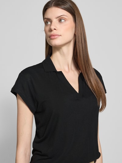 comma Regular fit poloshirt van een mix van viscose en linnen Zwart - 3