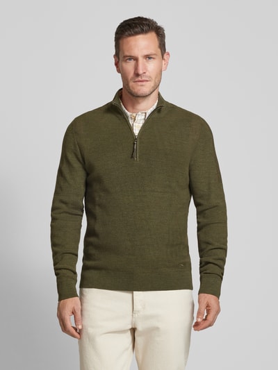 Brax Gebreide pullover met opstaande kraag, model 'Steffen' Olijfgroen - 4