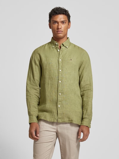 Tommy Hilfiger Regular Fit Leinenhemd mit Button-Down-Kragen Oliv 4