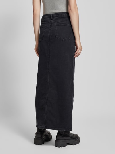 Only Jeansrok in maxilengte met knoopsluiting aan de voorkant, model 'KITA' Zwart - 5