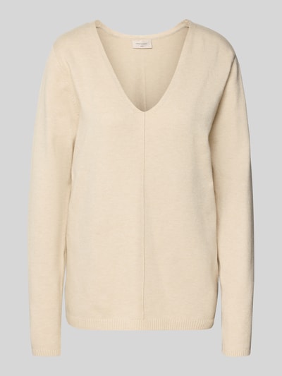 FREE/QUENT Gebreide pullover met deelnaad, model 'Claura' Beige - 2