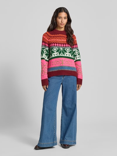 Essentiel Antwerp Loose Fit Strickpullover mit mehrfarbige Muster Modell 'IRELANDO' Pink 1