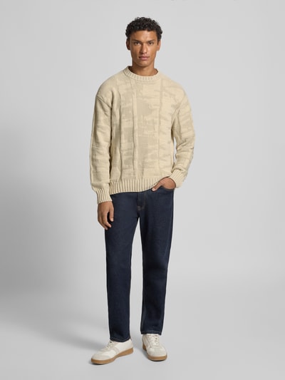 BOSS Orange Regular Fit Strickpullover aus Baumwoll-Mix Modell 'KIRESO' Beige 1