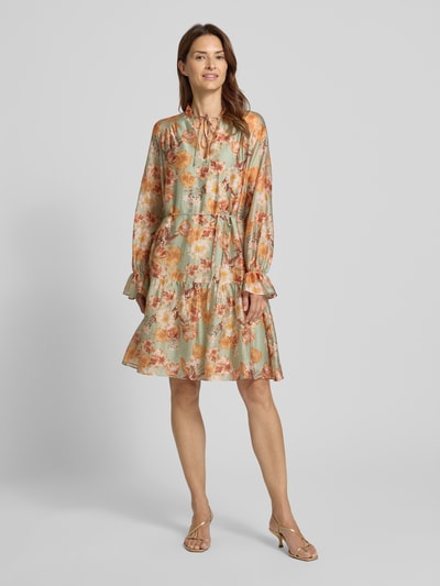 Christian Berg Cocktail Knielange cocktailjurk met strikceintuur Lindegroen gemêleerd - 1