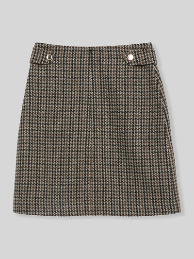 Produktfoto, Mini-Rock aus Woll-Mix mit Knopfdetail von S. OLIVER BLACK LABEL, wzór pepitka, kolor beżowo-czarny, aplikacje ozdobnych guzików, przeszycia, zamek kryty, materiał: mieszanka wełny