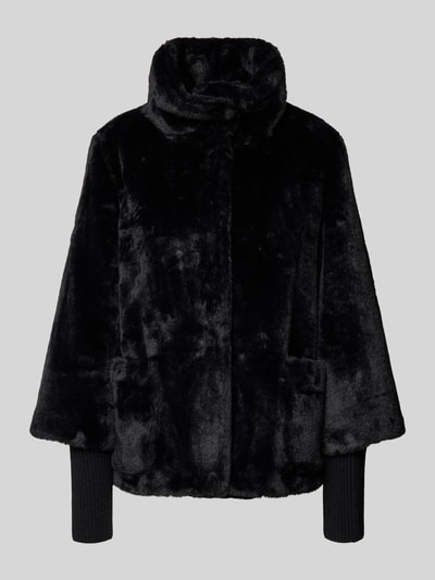s.Oliver BLACK LABEL Relaxed fit jack van imitatiebont met gebreide stormboorden Zwart - 2