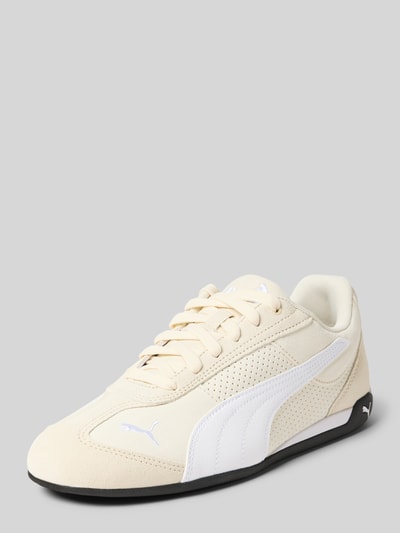 Produktfoto, Sneaker aus Leder-Mix Modell 'Replicatch' von PUMA in Beige mit weißem Logo-Stitching, glatter Sohle und Schnürverschluss