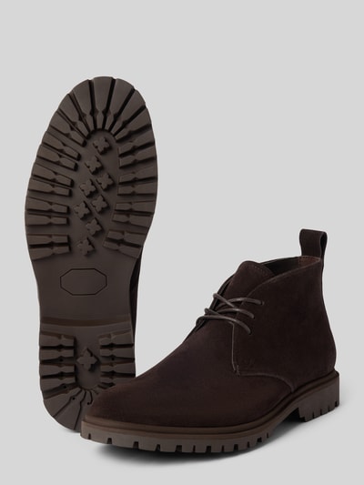 Productfoto, schoenen van echt leer model 'VENTON' van LLOYD, afgeronde fit, vetersluiting, geprofileerde zool, hakhoogte 3 cm, schachthoogte 11 cm, schachtwijdte 9 cm, gladde en suède textuur, donkerbruin