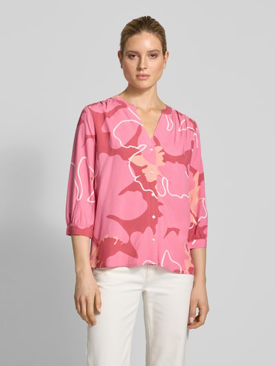 Tom Tailor Loose Fit Kurzarmbluse aus reiner Viskose mit Allover-Muster Pink 4