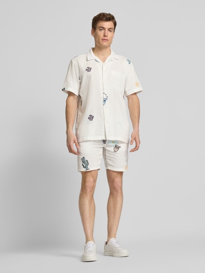 Knowledge Cotton Apparel Loose Fit Shorts mit Motiv-Stitching Offwhite 1