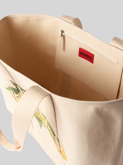 Produktfoto, Strandtasche aus reiner Baumwolle Modell 'BECKY CPR' von HUGO, naturfarbene Webware mit Motiv-Print, unifarben, Innenfach mit Reißverschluss.