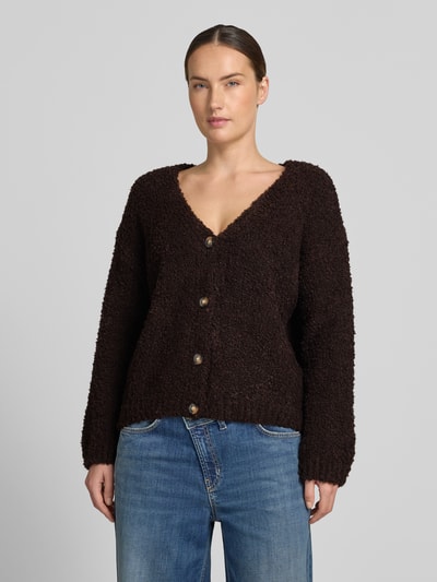 ZABAIONE relaxed fit gebreid jack van mix van wol en viscose model 'Sofia' Donkerbruin - 4