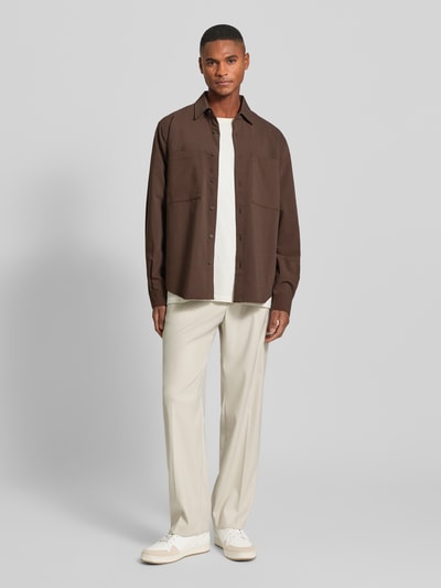 JAKE*S STUDIO MEN Regular fit vrijetijdsoverhemd met kentkraag en borstzakken Chocoladebruin - 1