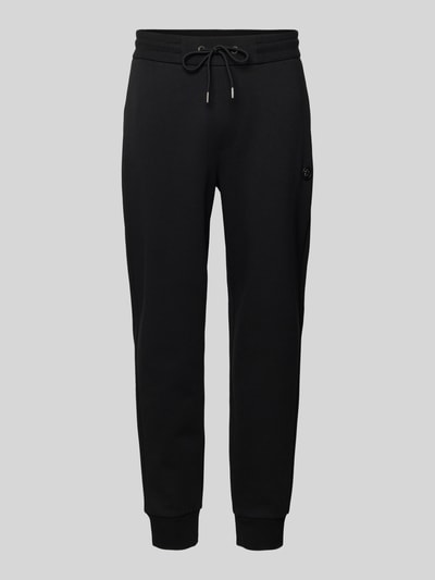 Produktfoto, Regular Fit Sweatpants aus Baumwoll-Mix Modell 'LOCSIN' von BOSS, zwart, elastische taille, logo-applicatie, zijzakken, geribde boorden