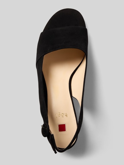 Productfoto, Midheels uit leer met blokhak van Högl, zwart glad leer met afgeronde model, riempjes met doornsluiting, gladde zool, hakhoogte maat 40: 5 cm, schachthoogte 5 cm, schachtbreedte 4 cm.