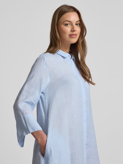 0039 Italy Knielanges Hemdblusenkleid aus Leinen mit 3/4-Arm Modell 'GRACY' Bleu 3