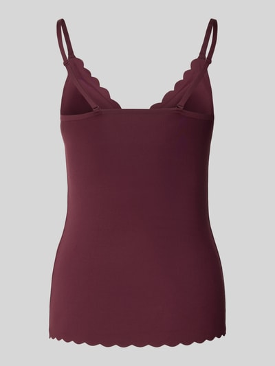 Produktfoto, Unterhemd mit verstellbaren Spaghettiträgern Modell 'SENSATION' von SKINY, bordeauxrot, V-Ausschnitt, Wellensaum, körpernah, glatte Textur, Material-Mix mit Stretch-Anteil
